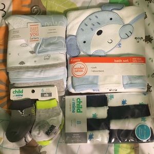 Newborn boy bundle socks towel burn cloth NWT BNWT